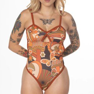 Solstice Intimates Natural Shroom One Piece Cheeky Swimsuit Small